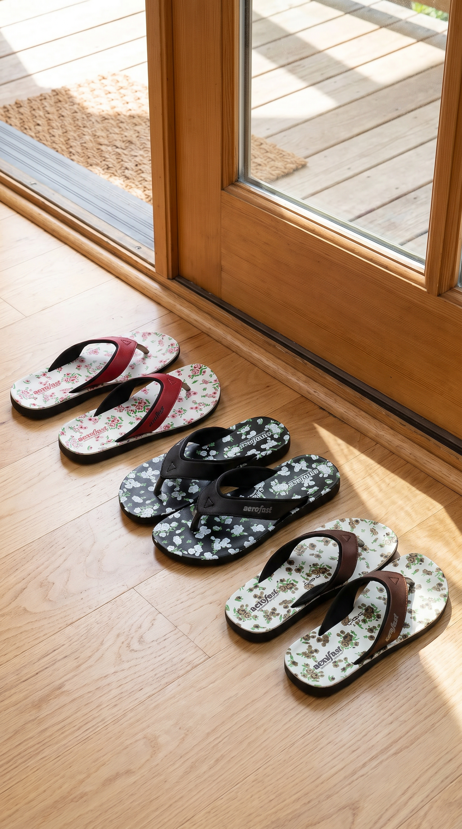 Three Pair of Classic Flowery Flip Flops