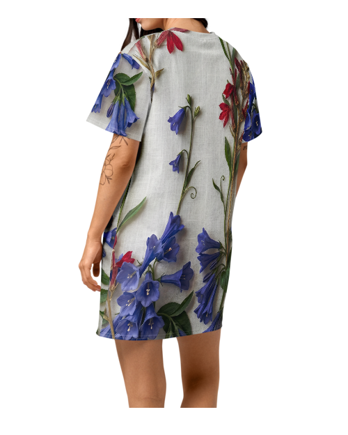 Patriotic Pressed Flowers Cotton T-Shirt Dress