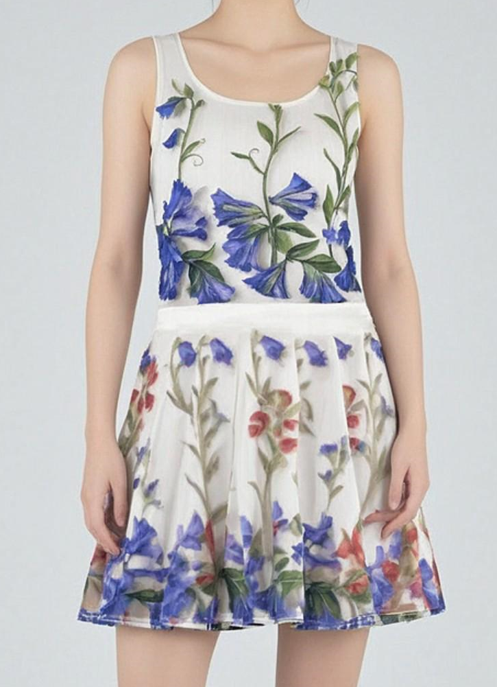 Patriotic Pressed Flowers Cotton Skater Dress