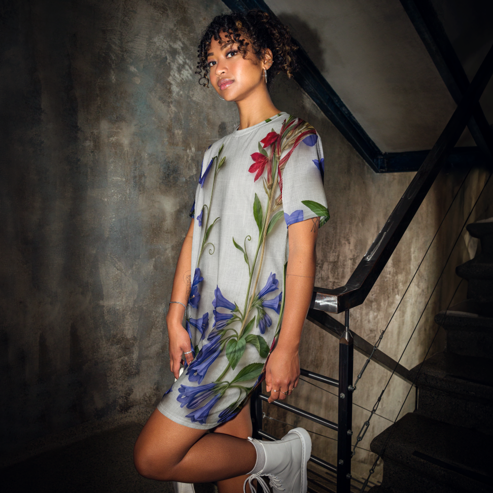 Patriotic Pressed Flowers Cotton T-shirt "Dress"