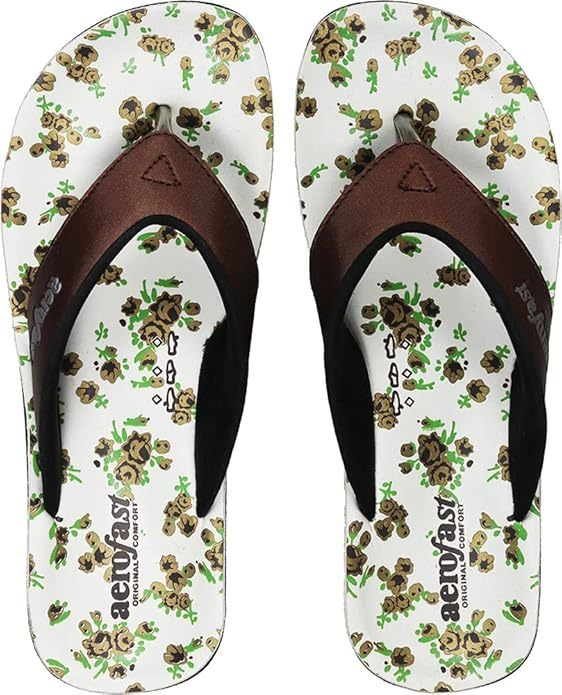 Brown Floral Design PU Casual Flip Flops for Women